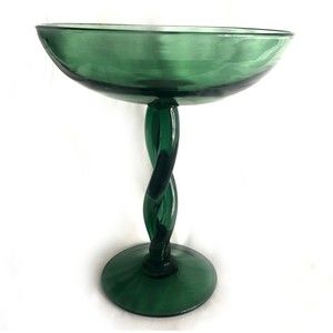 Mid Century Modern Pedestal Bowl Hand Blown Studio Art Glass Vintage